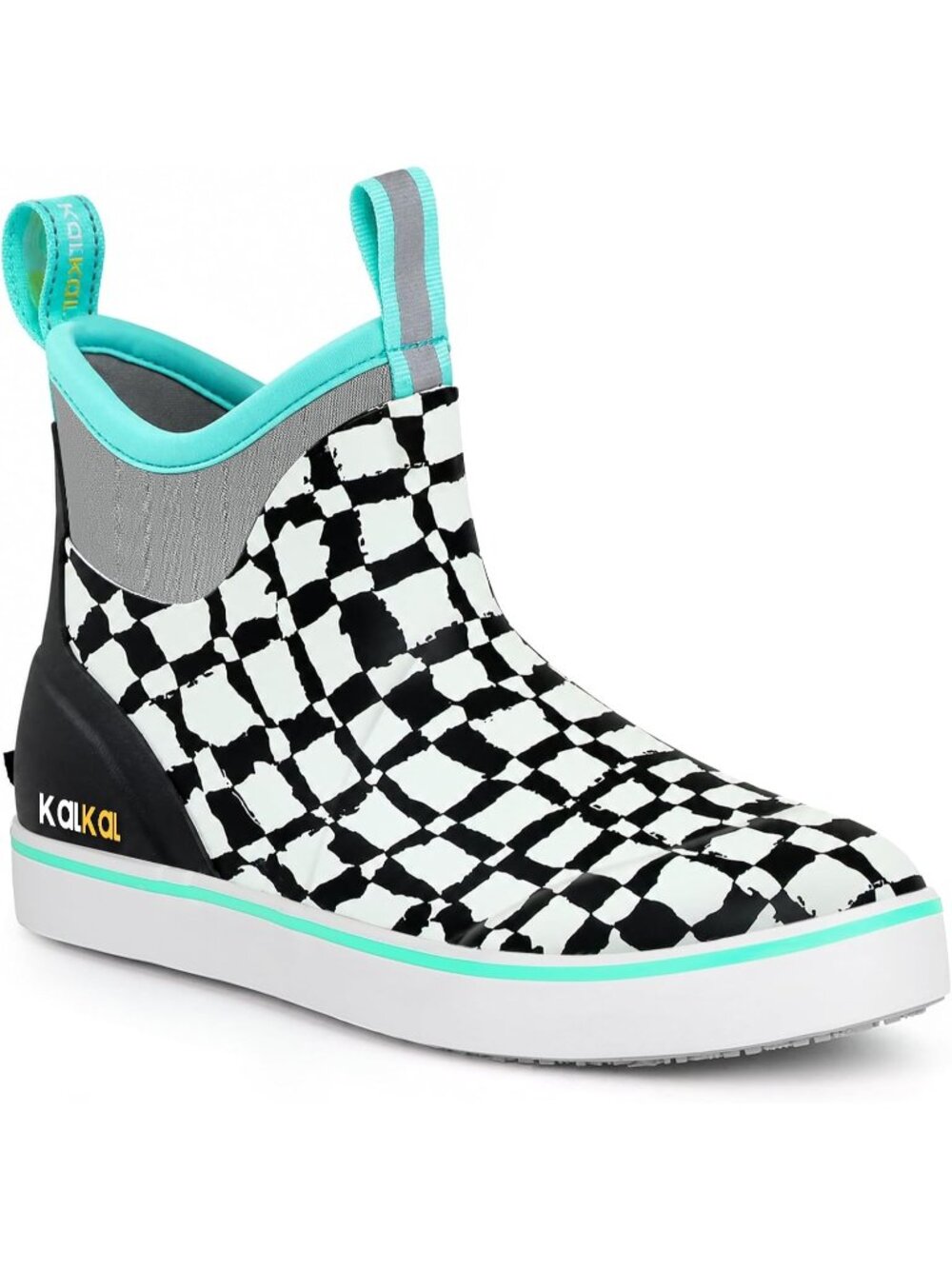 Women's White Plaid Seafoam Trim Collection Waterproof Ankle Fishing Boots